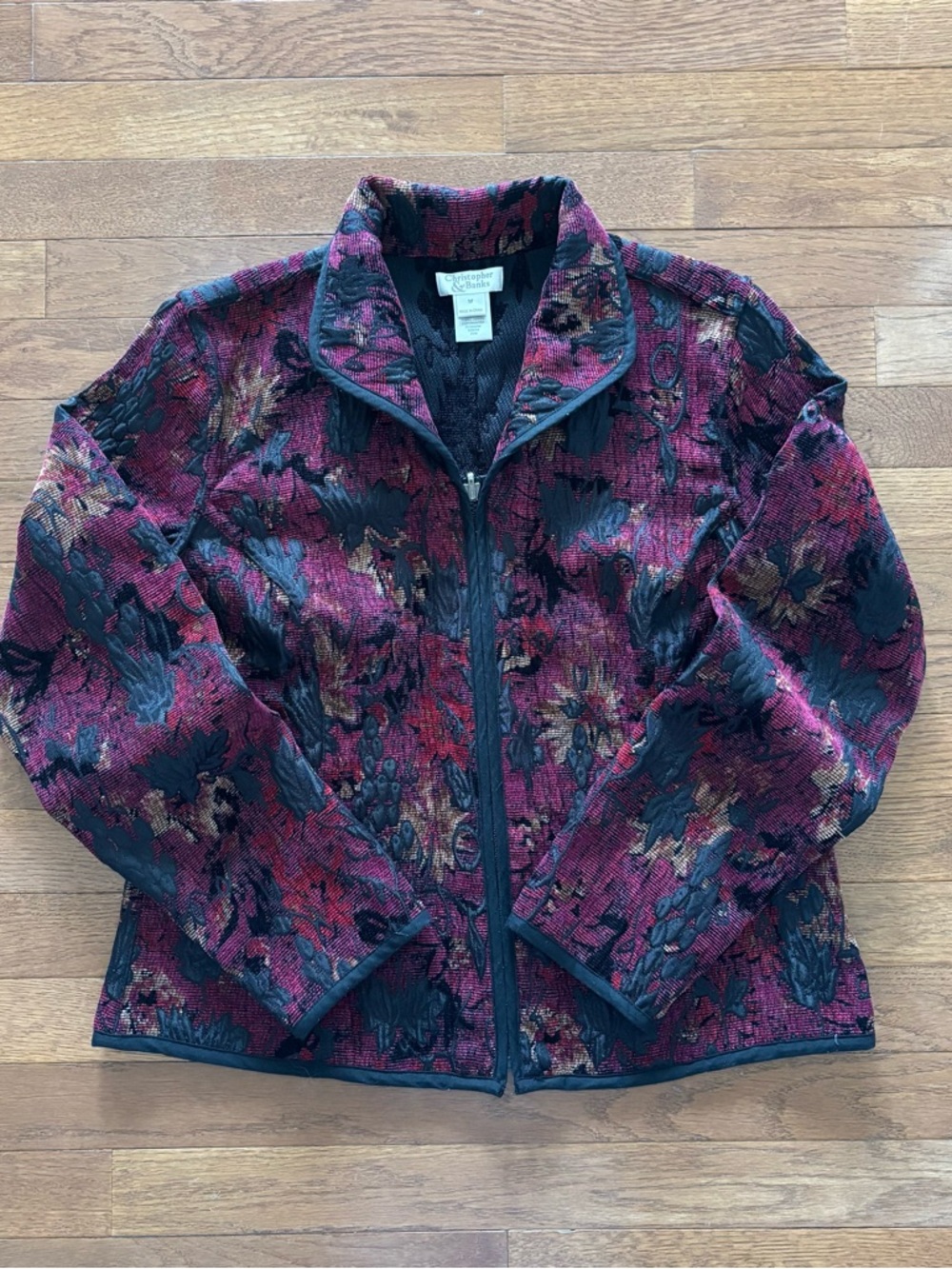 Vintage Christopher Banks Burgundy Reversible Tapestry Jacket